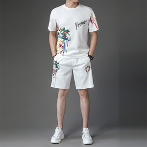 2023夏季新款短袖套装男百搭潮牌中青年男士运动休闲套装图片