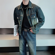 春季新款复古做旧休闲牛仔夹克外套牛仔裤子两件套套装TZ255-P168，男装工装外套，电商B267