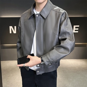 皮衣外套男2025新款秋季翻领潮牌高级感机车皮夹克A313-1925-P165图片
