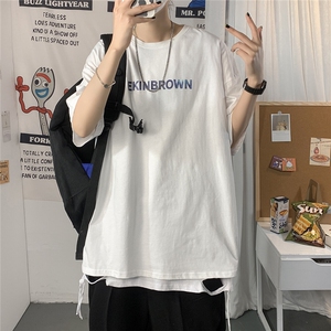 1港风圆领大码M-5XL运动日系原宿潮流男士短袖宽松T恤7036F20控35图片