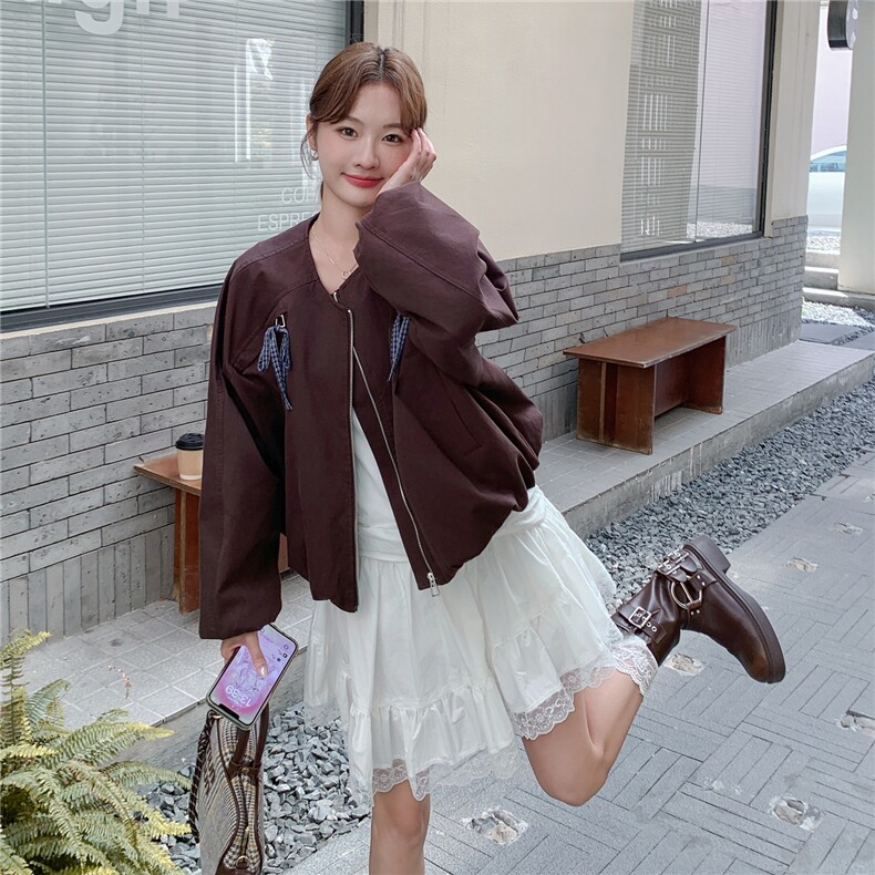 秋款新款设计感蝴蝶结休闲宽松短外套2C050-1292-P160-K258,女装短外套,2C050