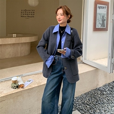 新款衬衣领拼色毛呢外套羽绒内胆765-P245-K368，女装毛呢外套，2C108