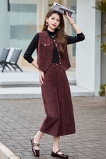 红时尚气质套装裙女2024秋新款长袖打底衫马甲半身裙三件套，女装套装/套裙，盈茜