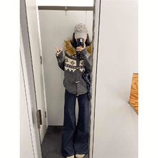 重磅北极绒座山雕大毛毛领毛衣外套冬美式复古休闲慵懒风针织开衫，男装针织衫/毛衣，电商A486