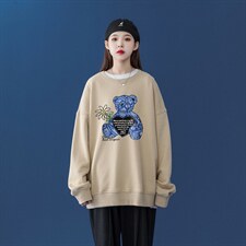 中性风2026秋季新款设计感小熊腰果花印花圆领卫衣W175P30控48，男装卫衣，A247A