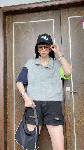 现货拼接接款短袖上衣，，女装，贝依维娅