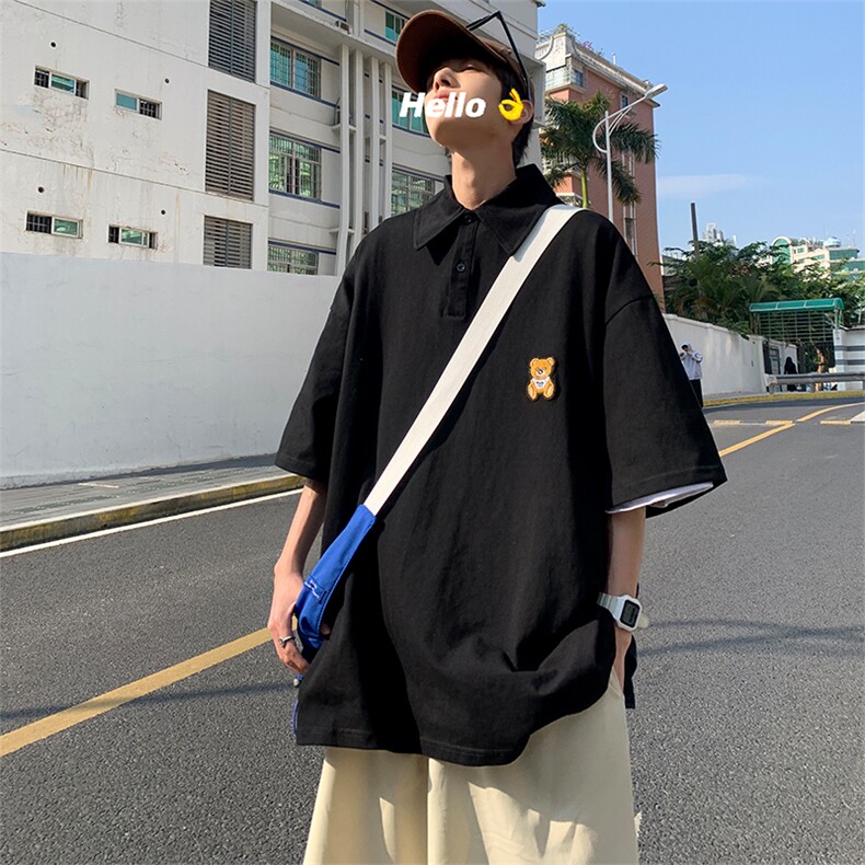 2023新款小熊刺绣POLO衫T恤翻领半袖情侣体恤男短袖 T877-P32图片
