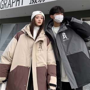 EQ338 拼色连帽字母印花冬季加厚工装棉衣外套男女情侣装2024新款图片