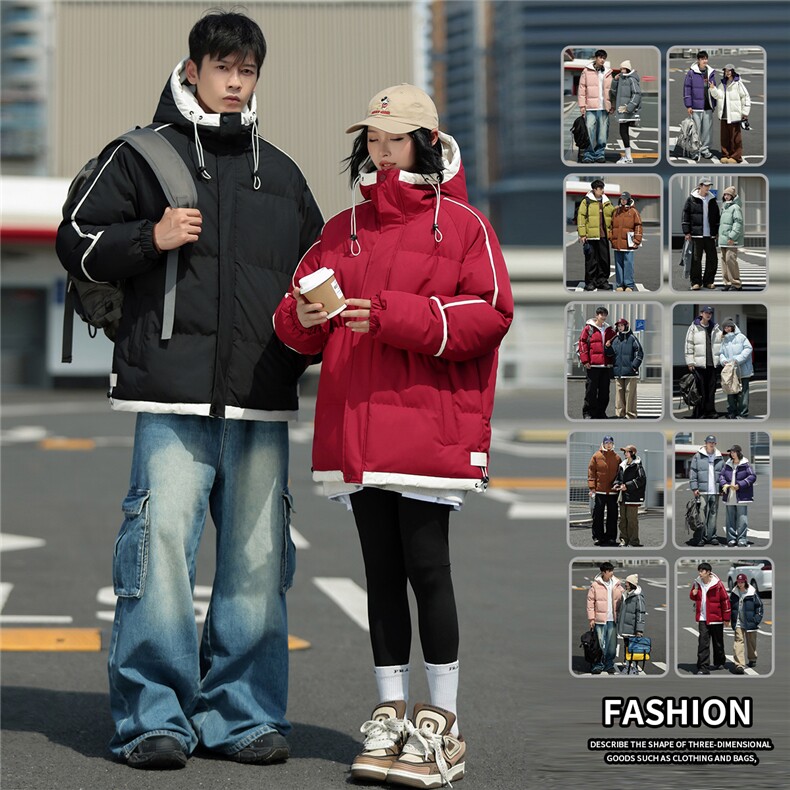 天台景 中性风情侣款棉衣2026冬季宽松加厚外套男 A436-3096-P80图片