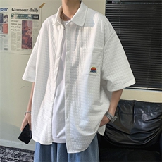 日系华夫格衬衫男宽松百搭短袖衬衣潮流休闲帅气外套CS825-P33，男装衬衫，星座1008