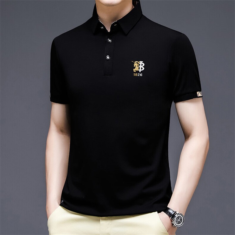 HP8059夏季新款男士T恤衫简约印花男士短袖翻领通勤男装图片