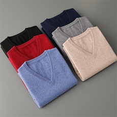 秋冬季新款舒适时尚百搭12针净面V领马甲，男装背心/马甲，牧圣羊绒