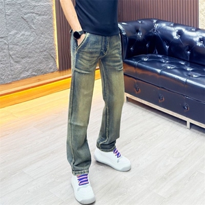 1506-1/KG6391/P52烟灰色男士牛仔裤高档复古做旧色休闲裤图片