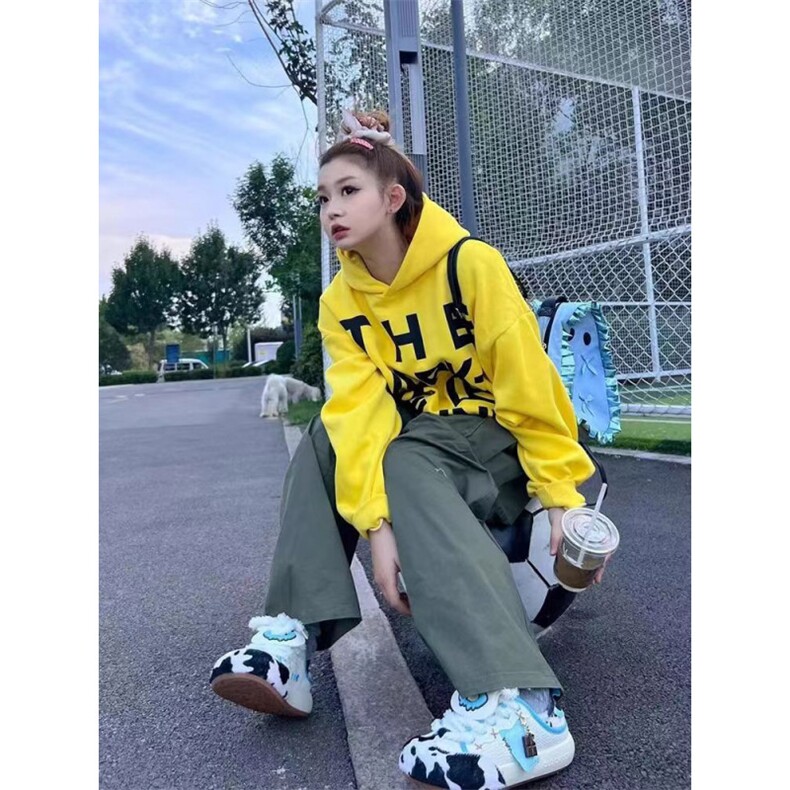 C0211-P5524新款美式复古字母黄色显白连帽卫衣长袖宽松上衣,男装卫衣,星座617A-2