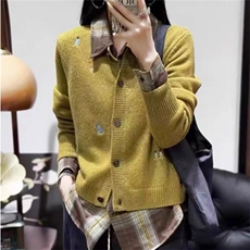 秋冬新款女圆领外搭纯色韩版毛衣外套显瘦开衫，女装针织衫/毛衣，珍珑羊绒