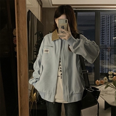 A417-P98撞色丝绒翻领底特律夹克美式复古刺绣棒球服外套春秋，男装夹克，星座911