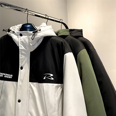 地毯新款字母印花时尚休闲拼色连帽棉服A247-MY85607特批95控158，男装棉衣，电商A247