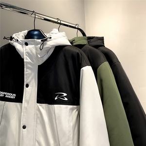 地毯新款字母印花时尚休闲拼色连帽棉服A247-MY85607 特批95控158图片
