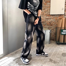 黑色牛仔裤男宽松直筒系绳vibe炸街裤子潮NK26P40，男装牛仔裤，星座1116-2