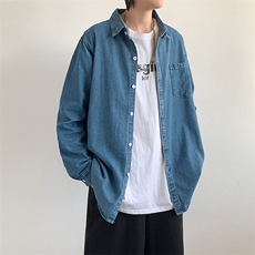 牛仔衬衫男长袖春季港风韩版潮流纯色上衣宽松痞帅衬衣W2444-P42，男装衬衫，星座512-2