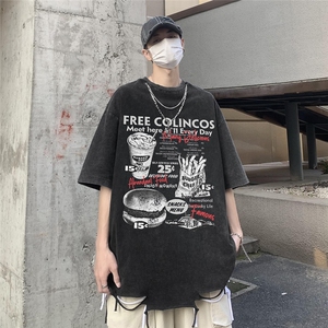 特批2025美式高街 纯棉宽松圆领带项链短袖T恤 DT358 P40控68图片