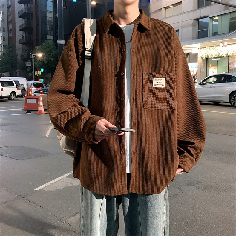 衬衫男秋季新款港风宽松大码灯芯绒长袖衬衣CS025-P38,男装衬衫,星座214-3