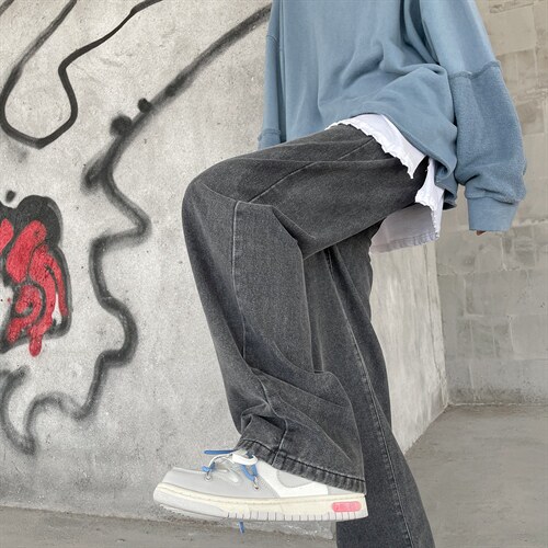 主推！宽松直筒拖地系绳牛仔裤长裤B377-K01-P38-限58，男装牛仔裤，电商B377