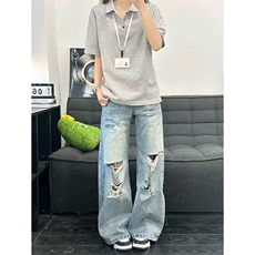 纯黑色短袖polo衫男女夏季高级感痞帅翻领t恤美式重磅正肩五分袖，男装T恤，星座506A