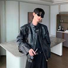 cuibuju小众高级感立领机车皮衣男宽松短款垫肩夹克外套，男装夹克，星座218-1（原230）
