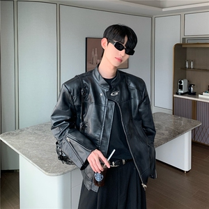 cuibuju 小众高级感立领机车皮衣男宽松短款垫肩夹克外套图片