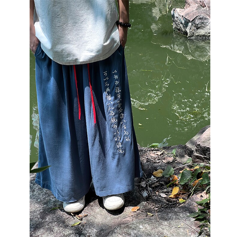 现货裤子 中式新款风汉服刺绣八分裤休闲裤子南ZK031-P55-控78图片