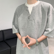 夏季新款小众设计假两件短袖T恤薄款宽松休闲百搭上衣，男装T恤，星座410-7