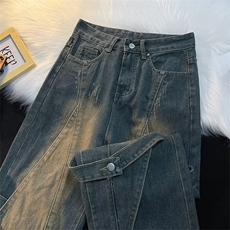 Vibe美式复古做旧牛仔裤男解构拼接重工设计直筒阔腿裤N8155-p55，男装牛仔裤，星座1008