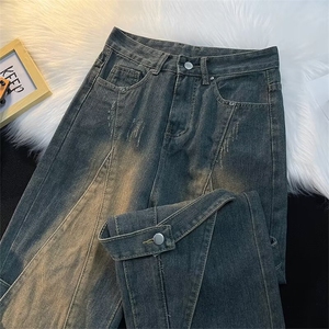 Vibe美式复古做旧牛仔裤男解构拼接重工设计直筒阔腿裤N8155-p55图片