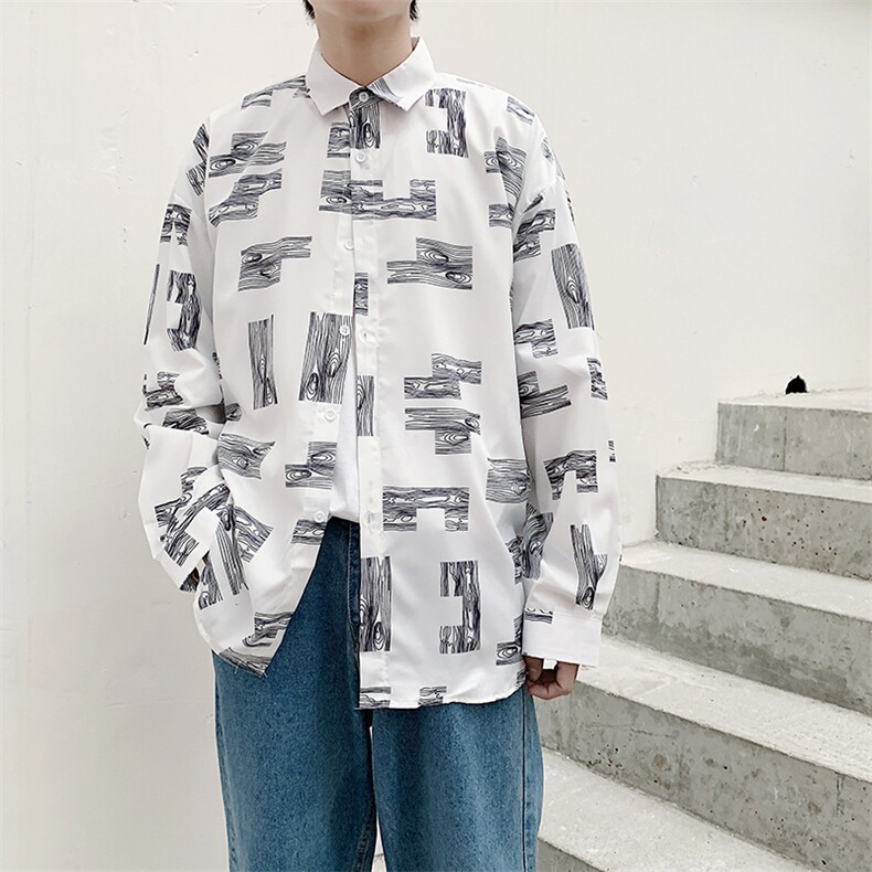衬衫男夏季薄款韩版潮流ins涂鸦长袖衬衣港风外套  W1114-P35图片