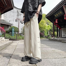 夏季新款垂感宽松直筒阔腿裤新中式风休闲长裤现货K7842-P31，男装休闲裤，星座512-3