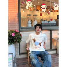 网图有货夏季空气层亲肤感腊肠狗毛巾绣短袖宽松T恤男女A504-P35，男装T恤，星座1505