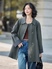 2025秋季新款法式立领纯棉女士风衣休闲气质风衣外套，女装风衣，米莱