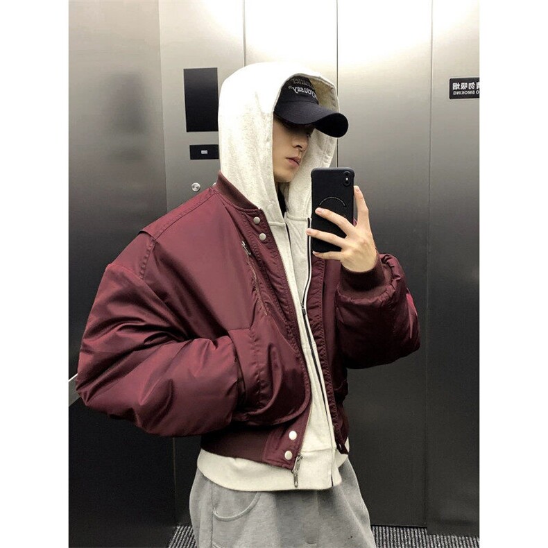 MF09-特P100 现货 高品质直播款酒红色立领棉衣加棉飞行服图片