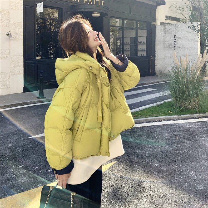 柠檬黄超好看小个子短款羽绒服女2025冬新款时尚宽松加厚连帽外套,女装羽绒服,2C218
