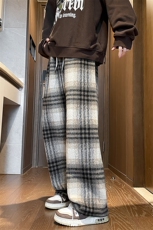 8XL-M加绒加厚毛呢黑白格休闲宽松直筒抽绳阔腿裤K990P68控88，男装休闲裤，电商D206-1