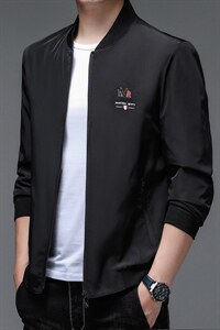 2023秋季外套新款中年休闲立领刺绣夹克男秋装上衣BJY08153-P100，男装夹克，电商B212（原钱塘6029）