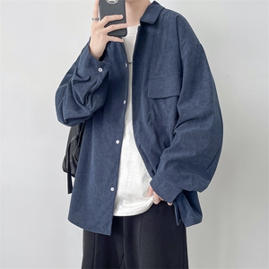 现货港风宽松纯色长袖衬衫男KD557-P45图片