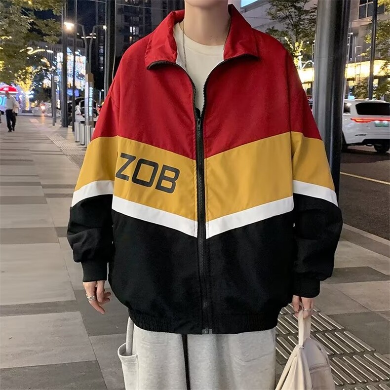 秋季情侣拼接撞色运动外套男潮宽松拉链开衫休闲夹克衫W5010-P52,男装夹克,星座512-2