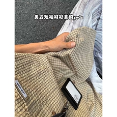 夏季港风Cityboy贴标牛仔领撞色格子短袖衬衫DC2217-P38【特价】，男装衬衫，电商A007