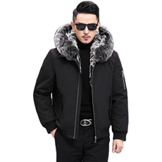 PK225冬季男士连帽大狐狸真毛领青年派克服兔毛内胆可脱卸P630，男装皮衣，电商B360