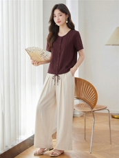 夏季新款阔腿裤套装女2026时尚气质优雅风两件套宽松，女装套装/套裙，依万里