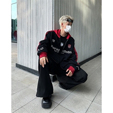 美式hiphop撞色拼接字母印花拉链连帽卫衣男女宽松运动开衫外套潮，男装卫衣，星座410-7