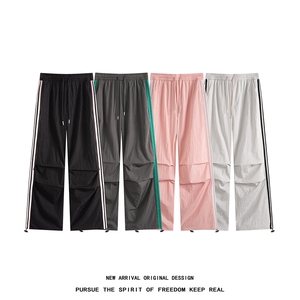 YK122 P35 品质保障！平铺 夏季垂感冰凉褶皱潮流侧边织带休闲裤图片
