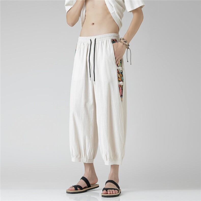 2025夏装新款尼泊尔沙滩裤盘扣风民族风碎花薄款K383-P55，男装民族服装，电商A057B